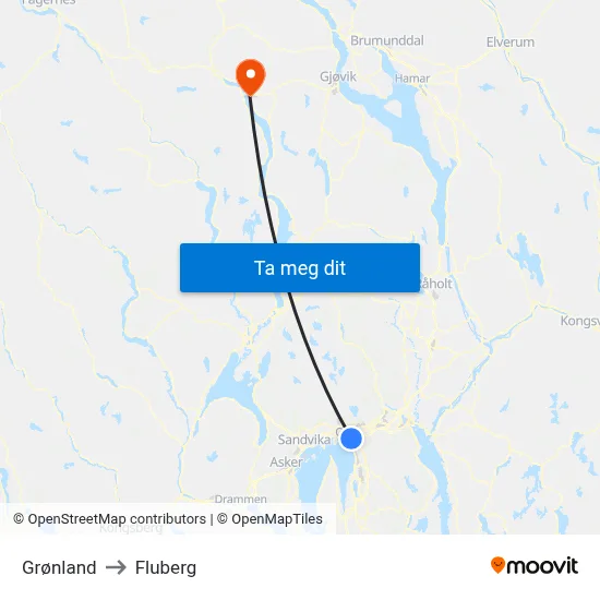Grønland to Fluberg map