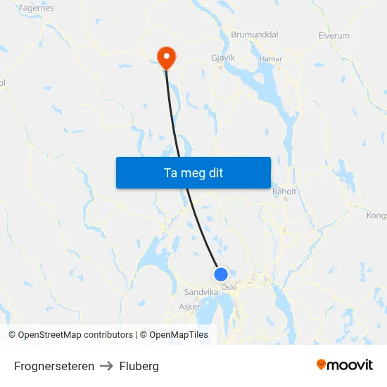 Frognerseteren to Fluberg map