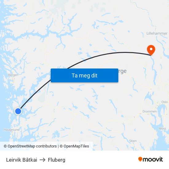 Leirvik Båtkai to Fluberg map