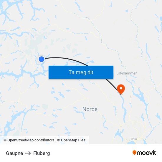 Gaupne to Fluberg map