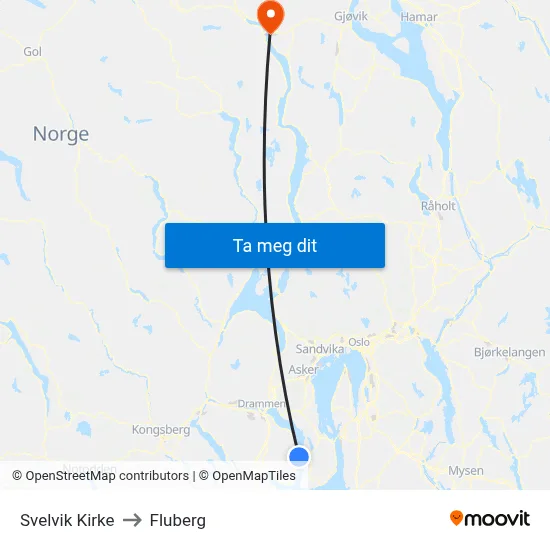 Svelvik Kirke to Fluberg map