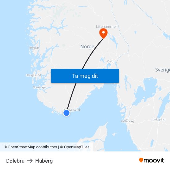 Dølebru to Fluberg map