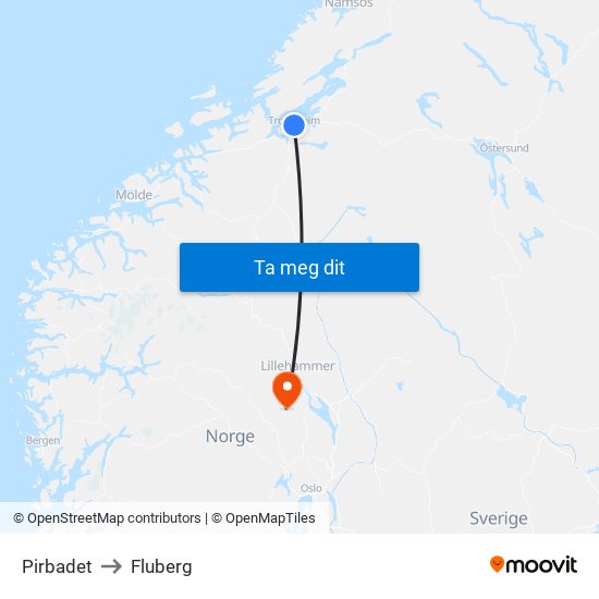 Pirbadet to Fluberg map