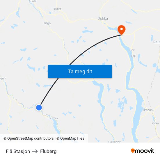 Flå Stasjon to Fluberg map
