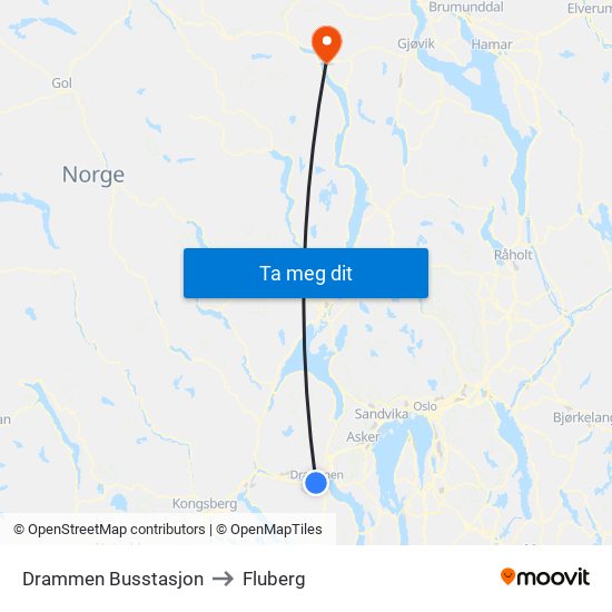 Drammen Busstasjon to Fluberg map