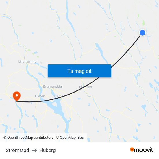 Strømstad to Fluberg map