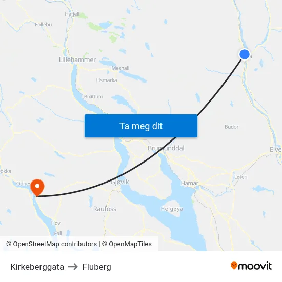 Kirkeberggata to Fluberg map