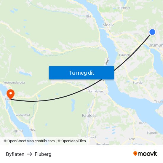 Byflaten to Fluberg map