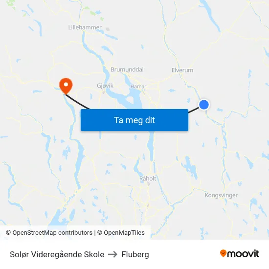 Solør Videregående Skole to Fluberg map