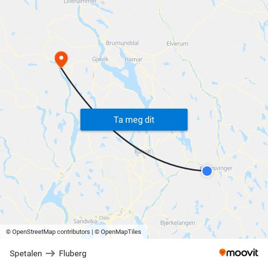 Spetalen to Fluberg map