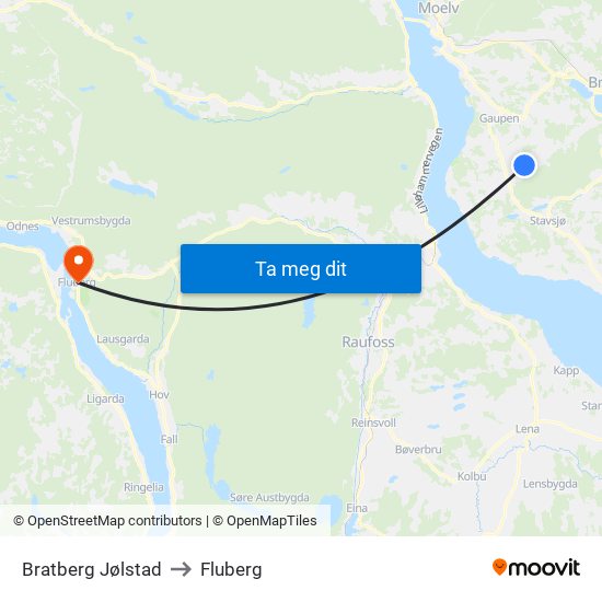 Bratberg Jølstad to Fluberg map