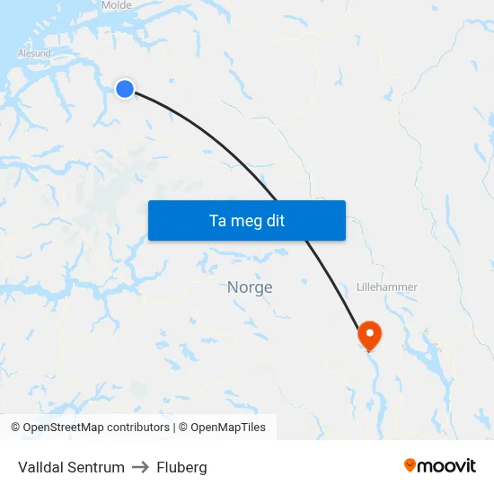 Valldal Sentrum to Fluberg map