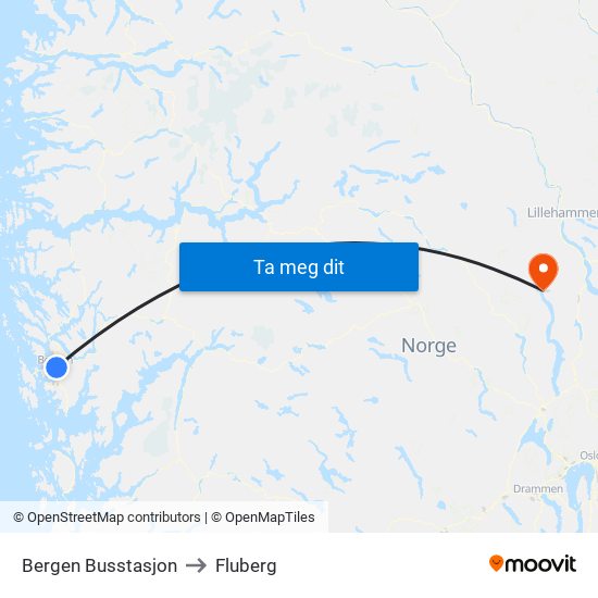 Bergen Busstasjon to Fluberg map