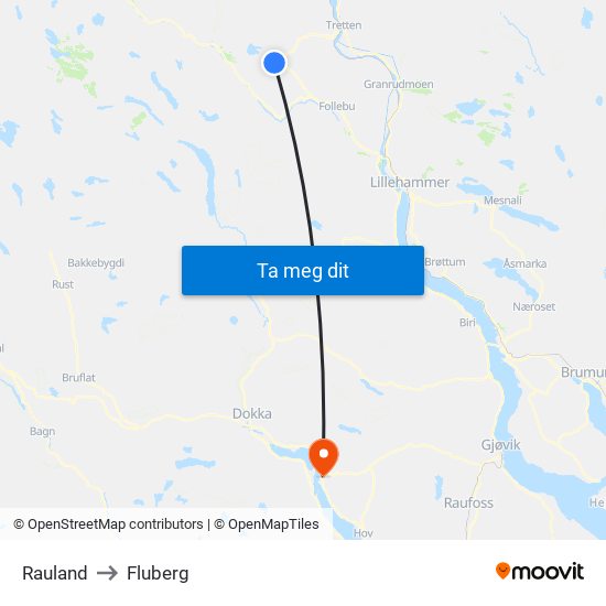 Rauland to Fluberg map