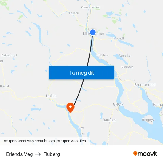 Erlends Veg to Fluberg map