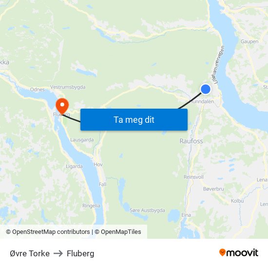 Øvre Torke to Fluberg map