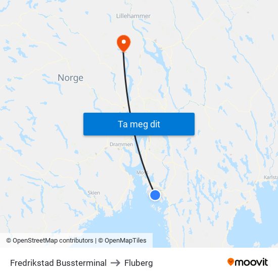 Fredrikstad Bussterminal to Fluberg map