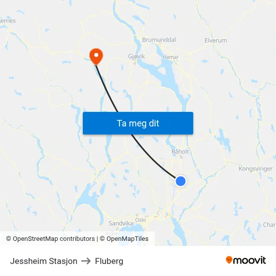 Jessheim Stasjon to Fluberg map