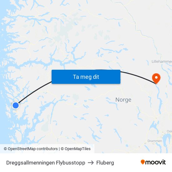 Dreggsallmenningen Flybusstopp to Fluberg map