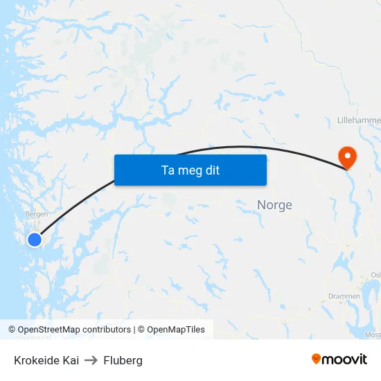 Krokeide Kai to Fluberg map