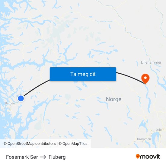 Fossmark Sør to Fluberg map