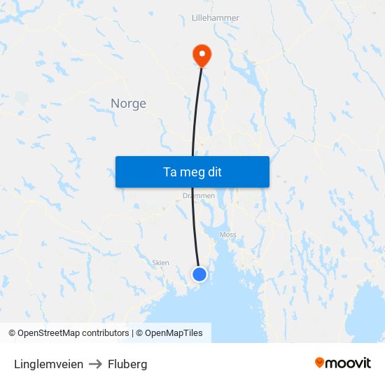 Linglemveien to Fluberg map