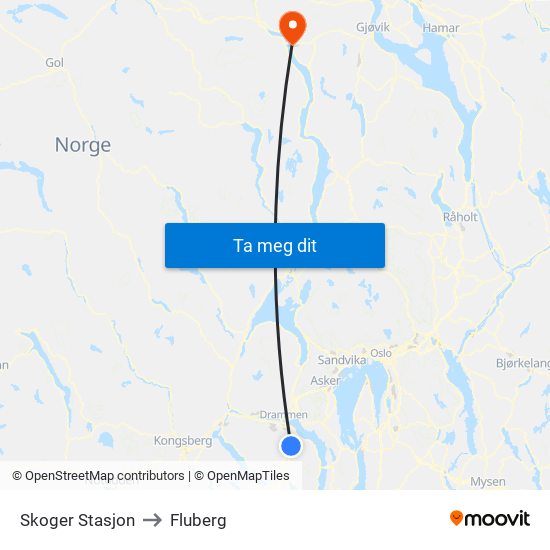 Skoger Stasjon to Fluberg map