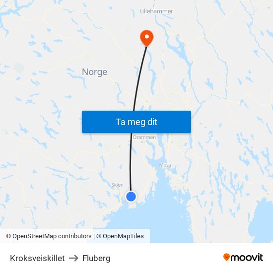 Kroksveiskillet to Fluberg map