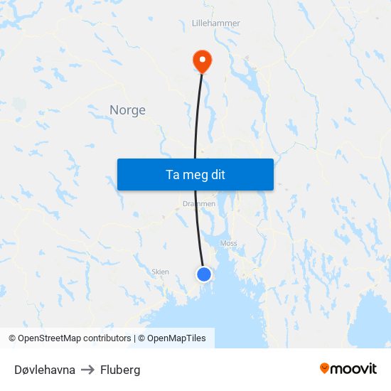 Døvlehavna to Fluberg map