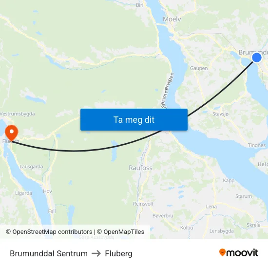 Brumunddal Sentrum to Fluberg map
