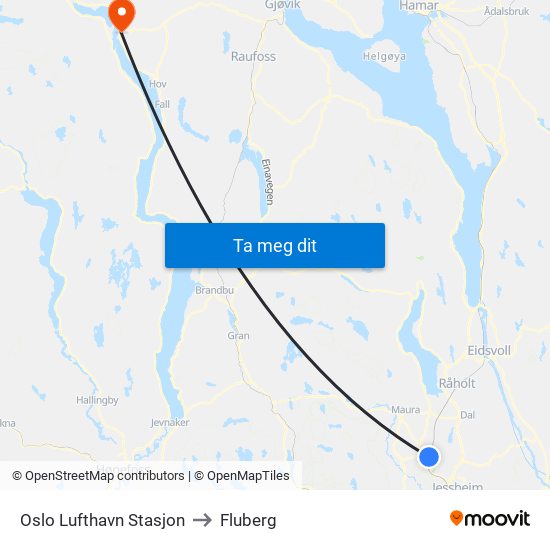 Oslo Lufthavn Stasjon to Fluberg map