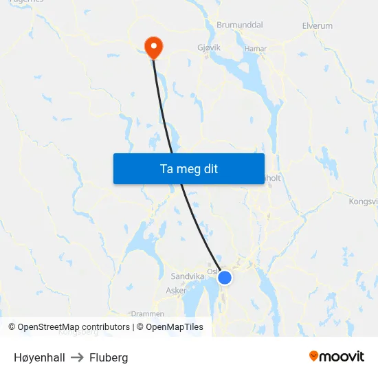 Høyenhall to Fluberg map