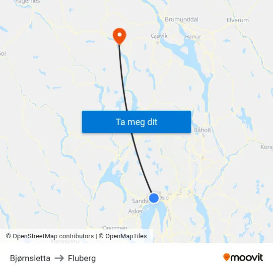 Bjørnsletta to Fluberg map