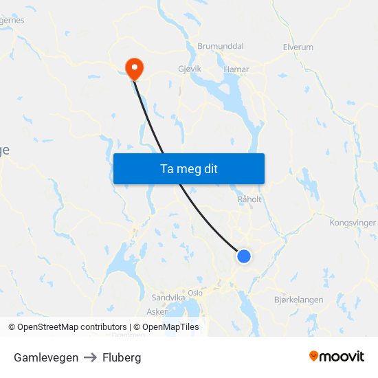 Gamlevegen to Fluberg map