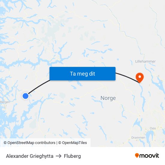 Alexander Grieghytta to Fluberg map