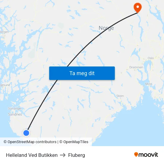 Helleland Ved Butikken to Fluberg map