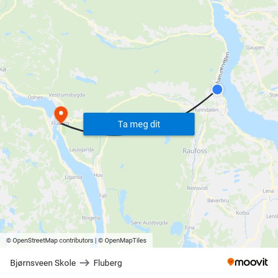 Bjørnsveen Skole to Fluberg map
