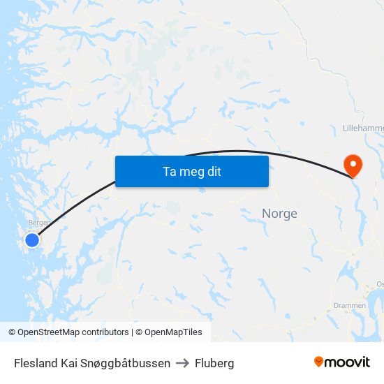 Flesland Kai Snøggbåtbussen to Fluberg map