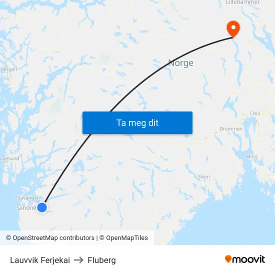 Lauvvik Ferjekai to Fluberg map