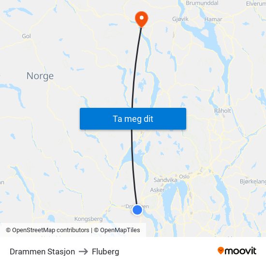 Drammen Stasjon to Fluberg map