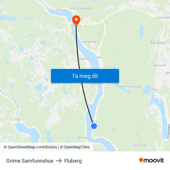 Grime Samfunnshus to Fluberg map