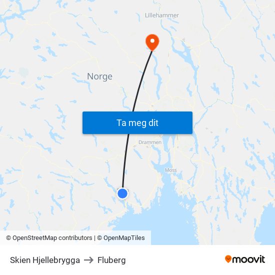 Skien Hjellebrygga to Fluberg map