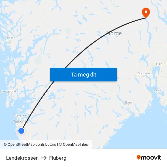 Lendekrossen to Fluberg map