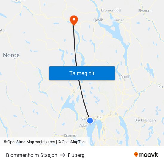 Blommenholm Stasjon to Fluberg map