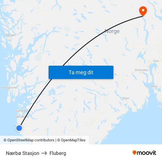 Nærbø Stasjon to Fluberg map