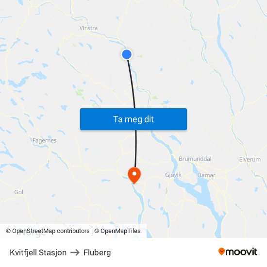 Kvitfjell Stasjon to Fluberg map