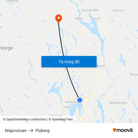 Majorstuen to Fluberg map