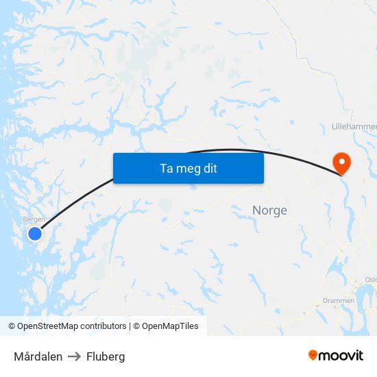 Mårdalen to Fluberg map