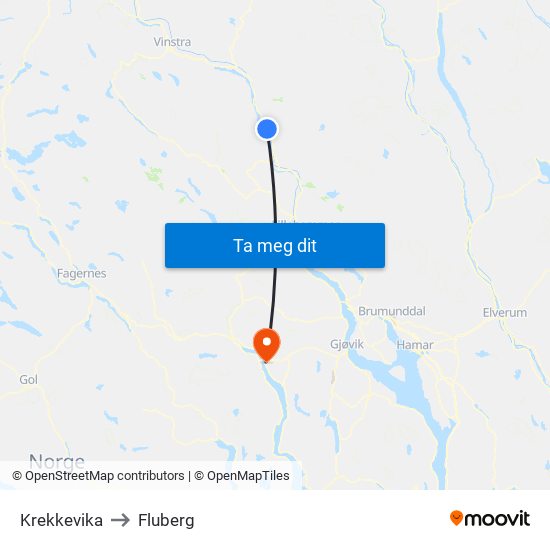 Krekkevika to Fluberg map