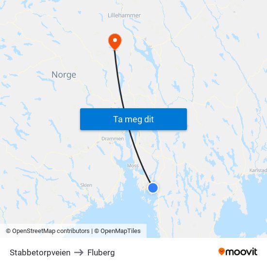 Stabbetorpveien to Fluberg map